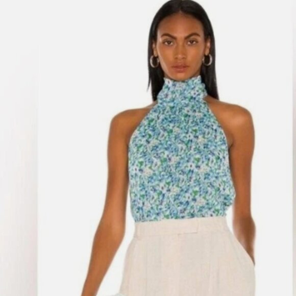 Sabina Musayev Madison Printed Halter Top in Blue Floral (NWT) - Picture 1 of 4